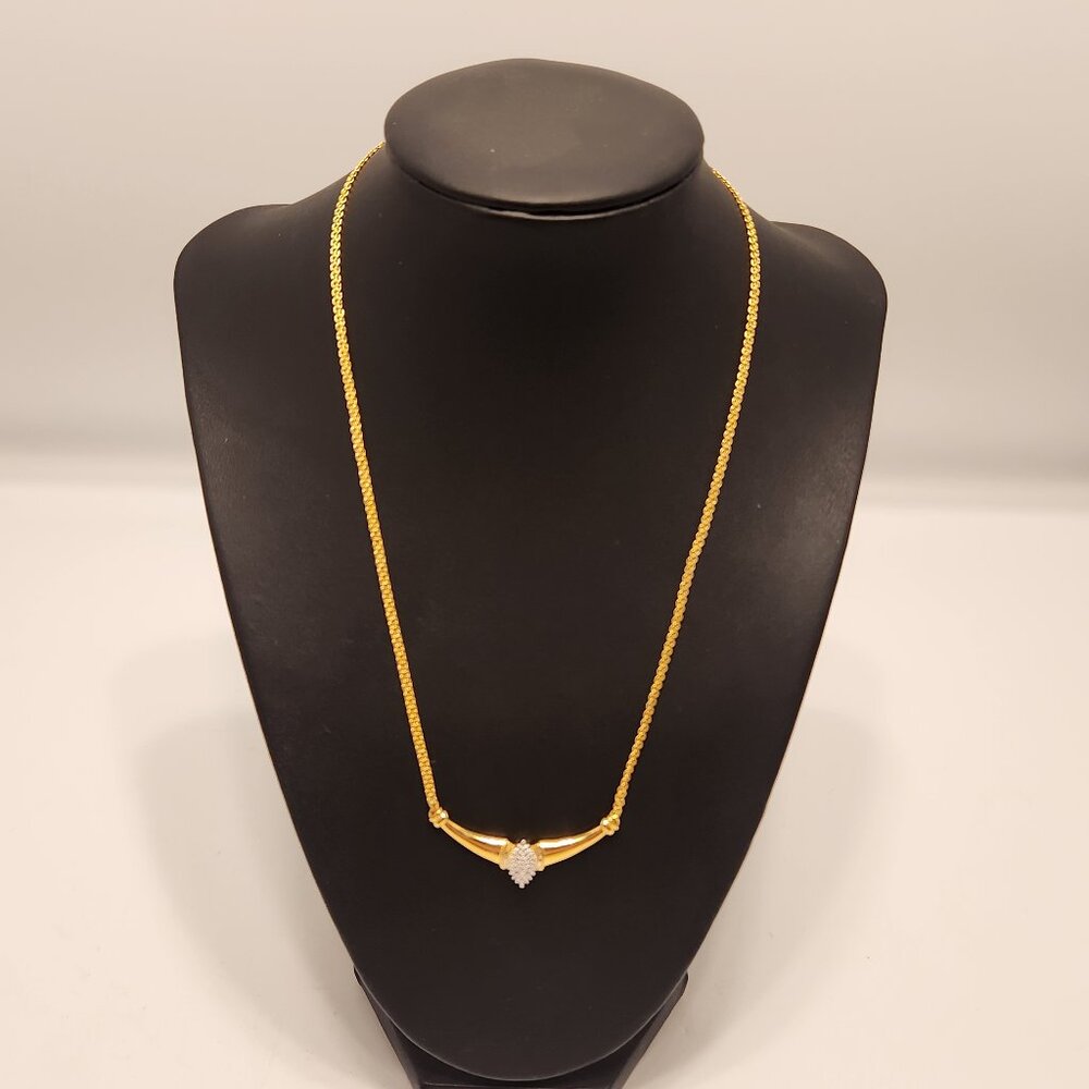 Marquise Cut 14kt Gold Overlay Brass Natural Diamond Evening Necklace